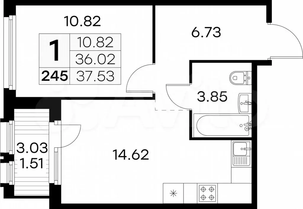 1-к. квартира, 37,5м, 12/15эт. - Фото 0