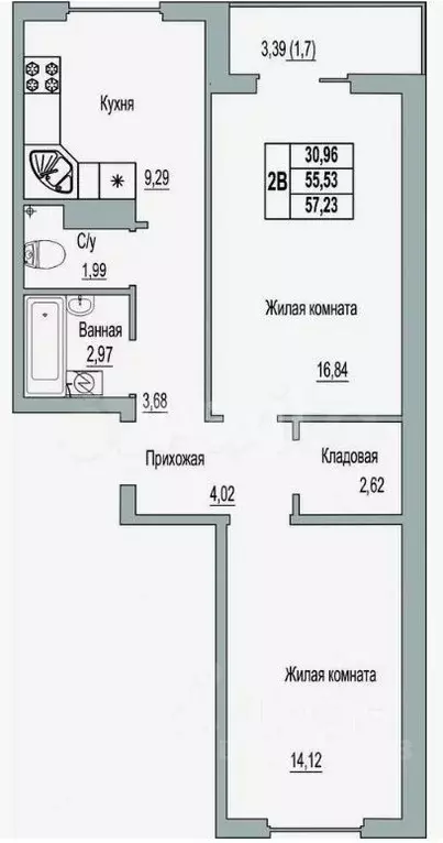 2-к кв. Псковская область, Псков Линейная ул., 85 (55.2 м) - Фото 1