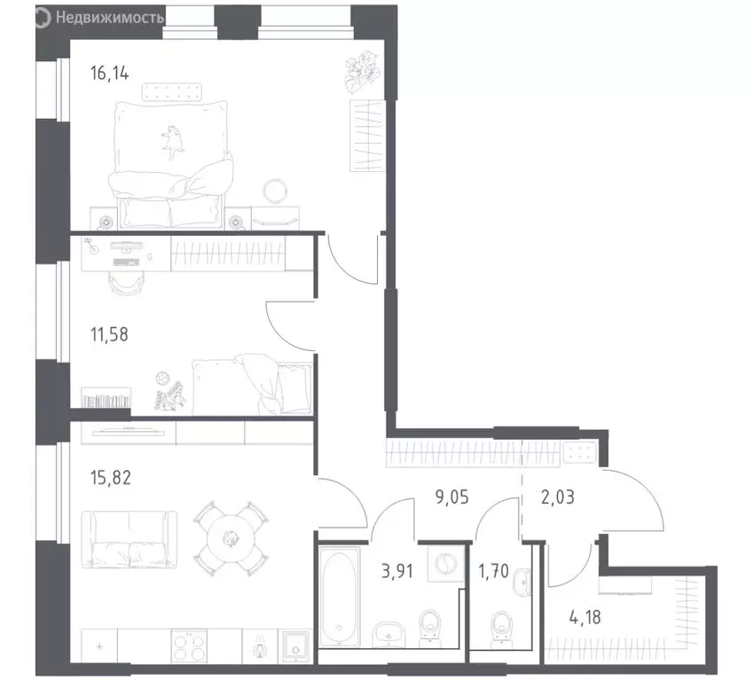 2-комнатная квартира: Кола, ЖК Кольские Огни, 1 (64.41 м) - Фото 1