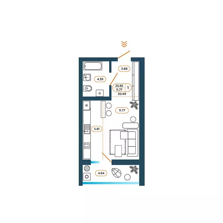 Квартира-студия: Батайск, Родная улица, 1 (31.2 м) - Фото 1