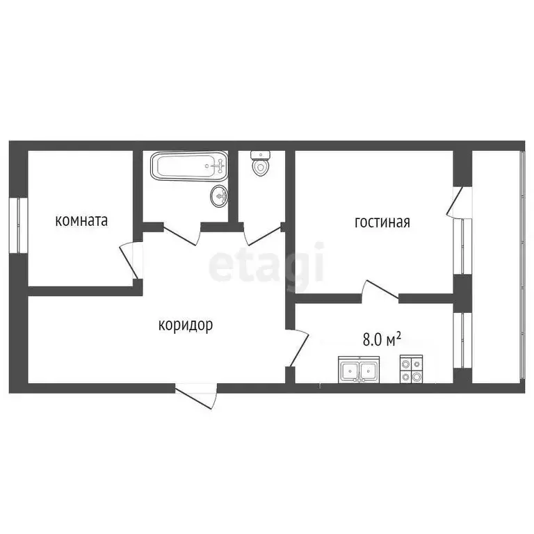 2-комнатная квартира: село Ундоры, Курортная улица, 1 (50.2 м) - Фото 0