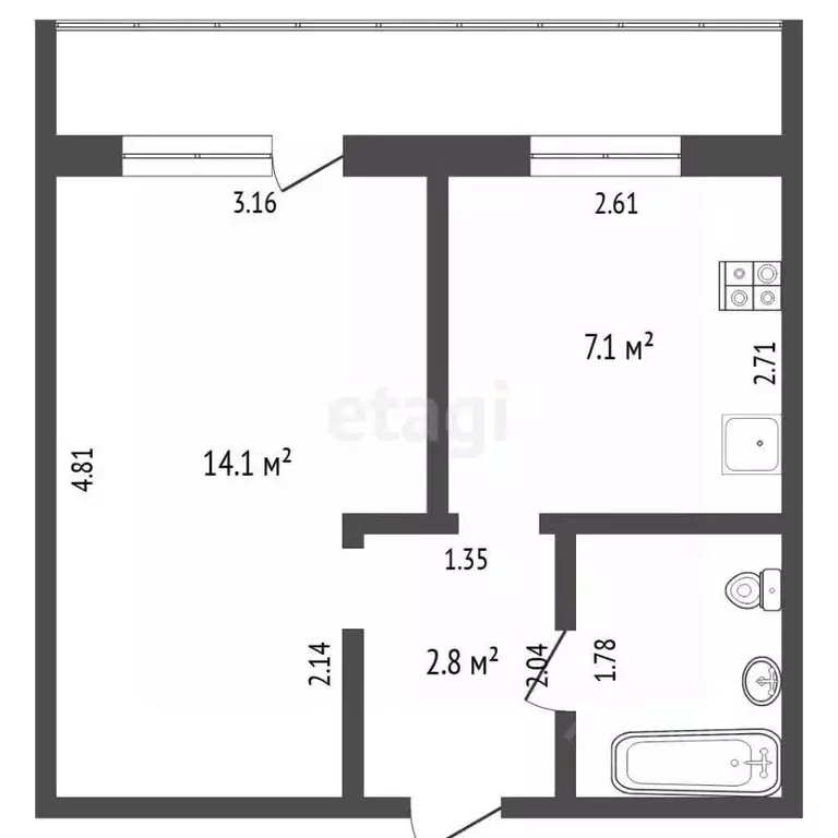 1-к кв. Тюменская область, Тюмень ул. Мебельщиков, 1 (26.4 м) - Фото 2