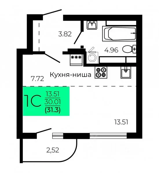 Студия Воронежская область, Воронеж Оникс жилой комплекс (31.3 м) - Фото 1