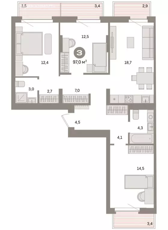 3-комнатная квартира: Екатеринбург, жилой район Сортировочный, ... - Фото 1