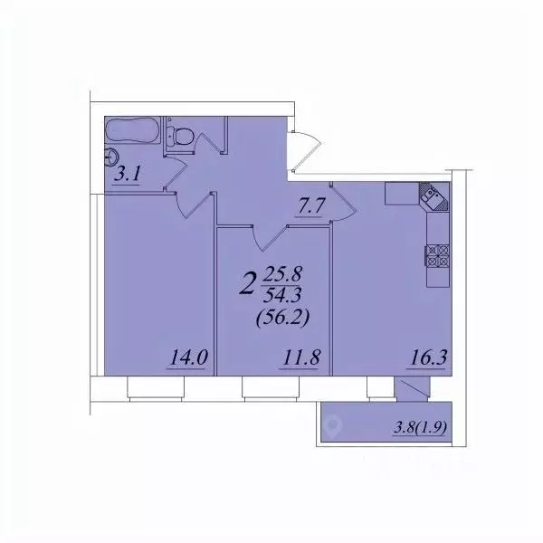 2-к кв. Вологодская область, Вологда ул. Новаторов (56.2 м) - Фото 1