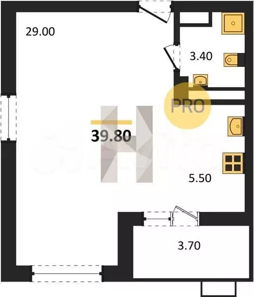 Квартира-студия, 39,8м, 15/15эт. - Фото 0