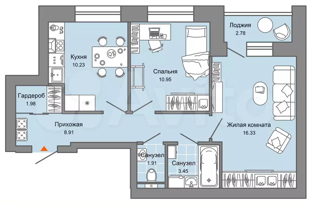 2-к. квартира, 55 м, 5/8 эт. - Фото 0