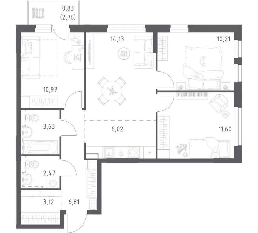3-к кв. Башкортостан, Уфа Дема жилрайон, Новая Дема жилой комплекс, ... - Фото 1