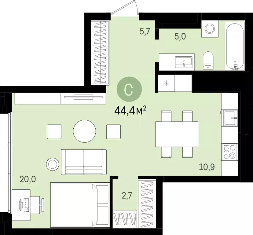 Квартира-студия: Новосибирск, улица Аэропорт, 23 (44.35 м) - Фото 0