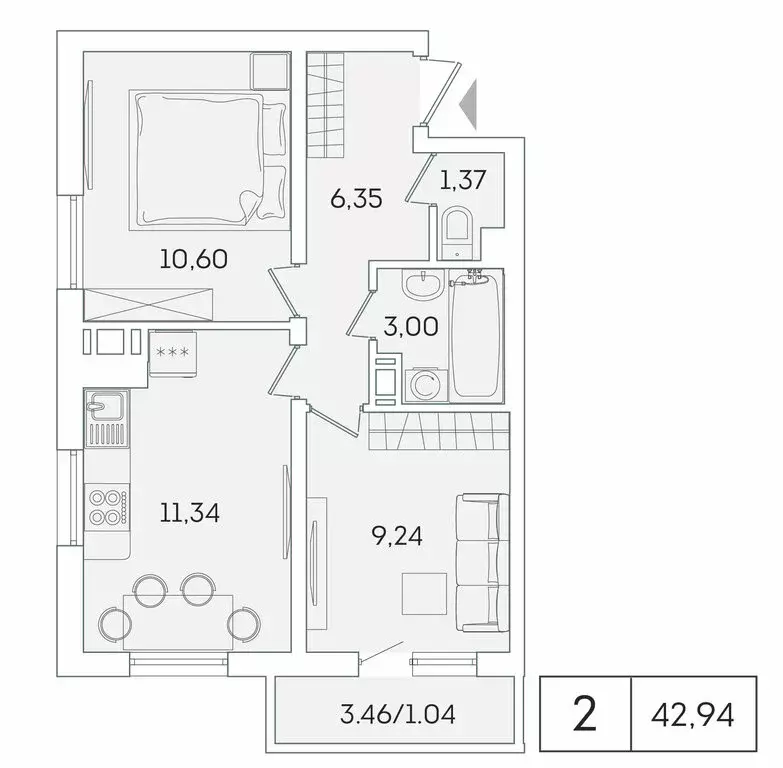 2-комнатная квартира: Мурино, Графская улица, 6к4 (42.1 м) - Фото 0