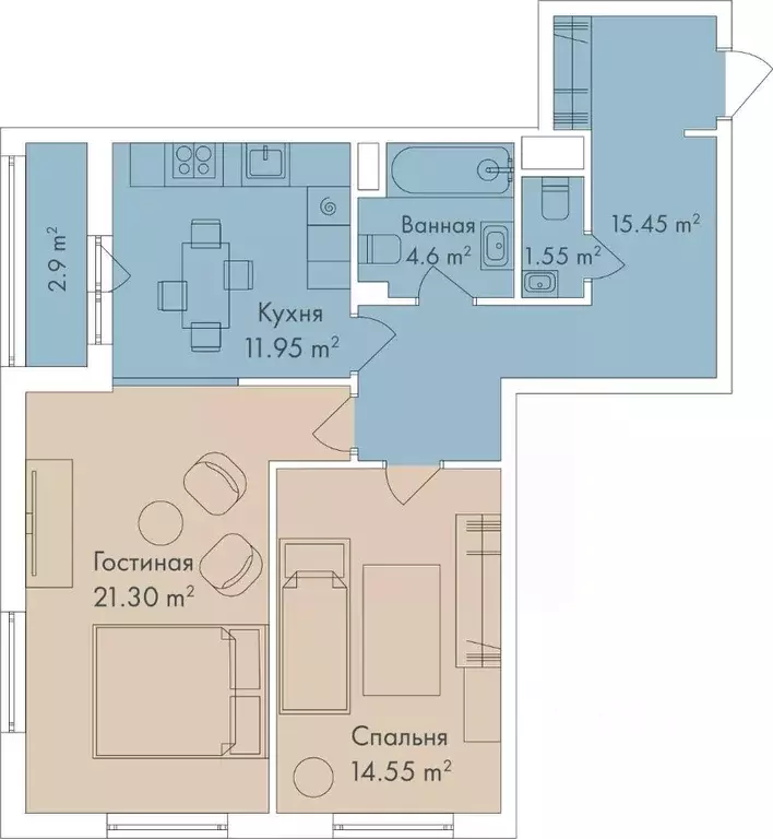 2-к кв. Санкт-Петербург просп. Медиков, 10к2 (68.3 м) - Фото 2