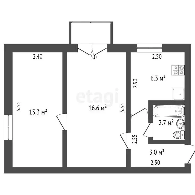 2-комнатная квартира: Гаспра, Риекская улица, 5 (42.3 м) - Фото 1
