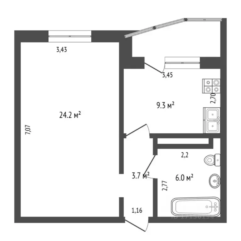 1-к кв. Тюменская область, Тюмень Кремлевская ул., 110к3 (43.5 м) - Фото 2