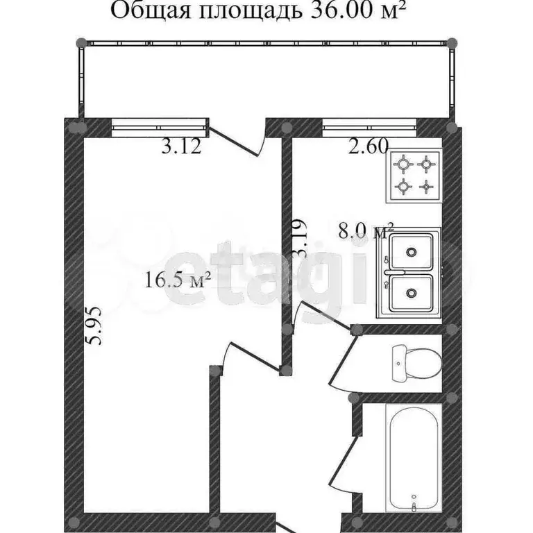 1-к. квартира, 33,5 м, 2/12 эт. - Фото 0