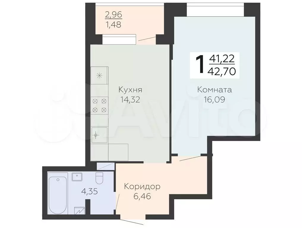 1-к. квартира, 42,7 м, 12/21 эт. - Фото 0