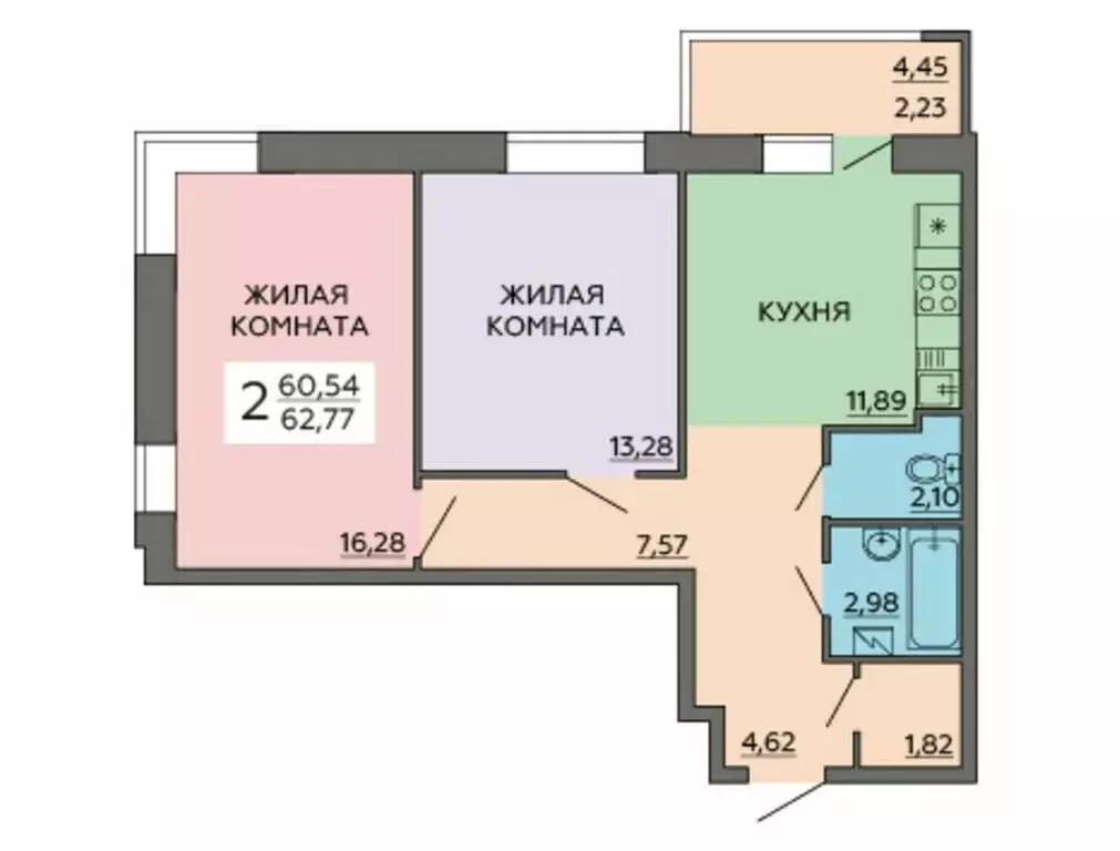 2-комнатная квартира: Воронеж, улица Ворошилова, 63/2 (63.3 м) - Фото 0