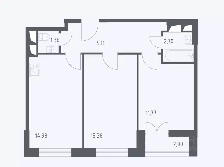 2-к кв. Московская область, Красногорск ул. Тенистых Аллей, 3к1 (55.2 ... - Фото 2