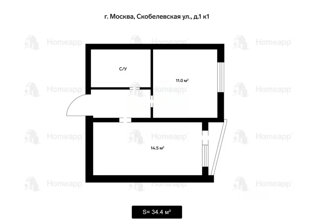 1-к кв. Москва Скобелевская ул., 1к1 (38.4 м) - Фото 2