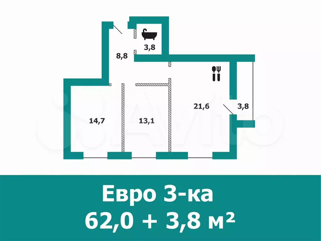 2-к. квартира, 62 м, 1/4 эт. - Фото 0