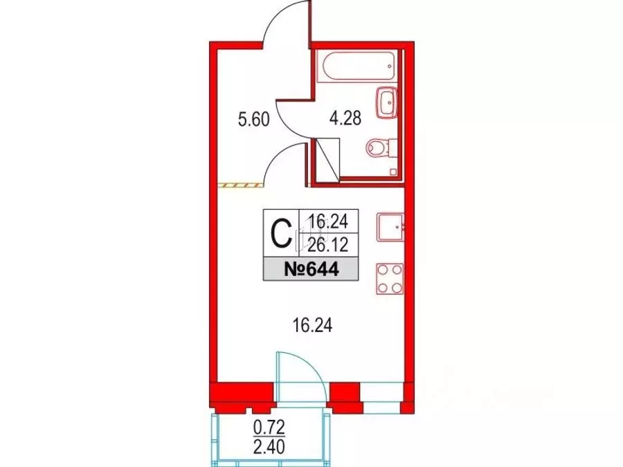 Студия Санкт-Петербург Коломяжский просп., 13к2 (26.12 м) - Фото 1