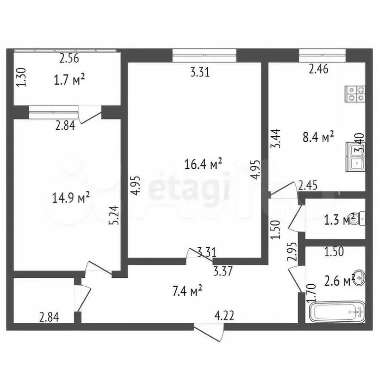 2-к. квартира, 51 м, 4/9 эт. - Фото 0
