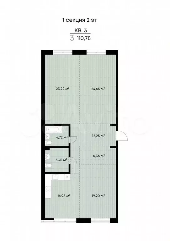 3-к. квартира, 110,8 м, 2/9 эт. - Фото 0