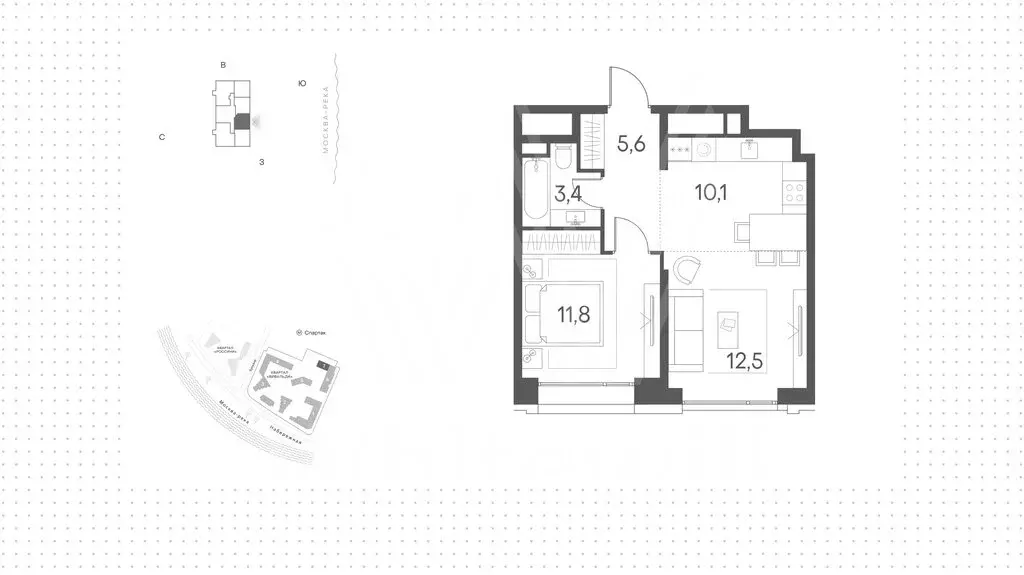 2-комнатная квартира: Москва, Покровская набережная, 16 (43 м) - Фото 1