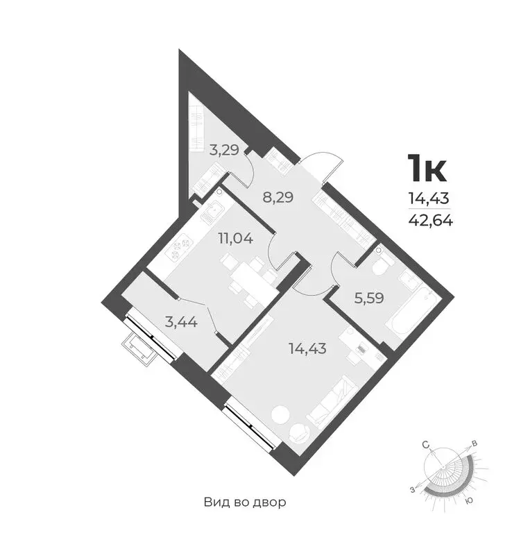 1-комнатная квартира: Новосибирск, улица Лобачевского, 51/1 (42.6 м) - Фото 0