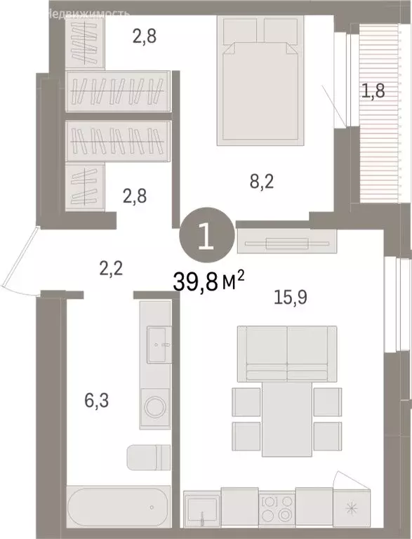 1-комнатная квартира: Новосибирск, улица Аэропорт (39.8 м) - Фото 1