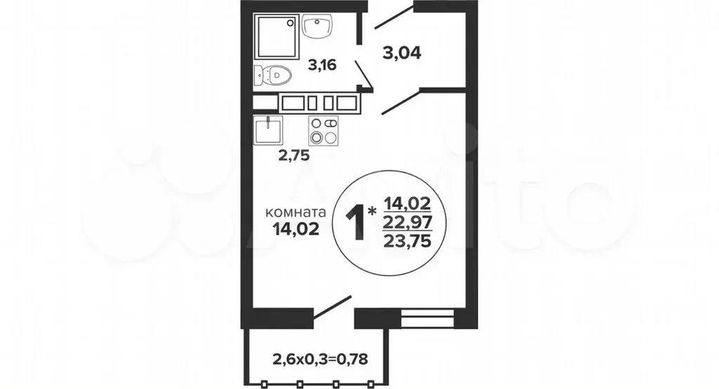 Квартира-студия, 23,8 м, 20/24 эт. - Фото 0