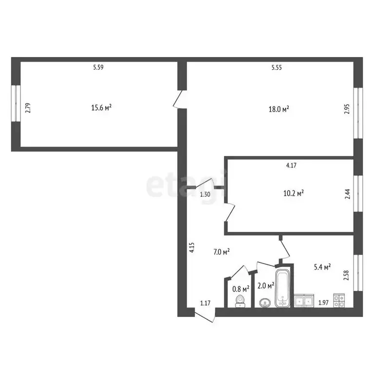 3-комнатная квартира: Бирск, Пролетарская улица, 105А (59 м) - Фото 0