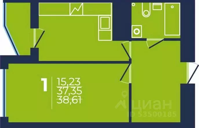 1-к кв. Башкортостан, Уфа просп. Дружбы Народов, 51 (38.4 м) - Фото 1
