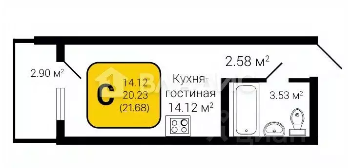 Студия Воронежская область, Воронеж ул. Независимости, 78Бк2 (20.0 м) - Фото 2