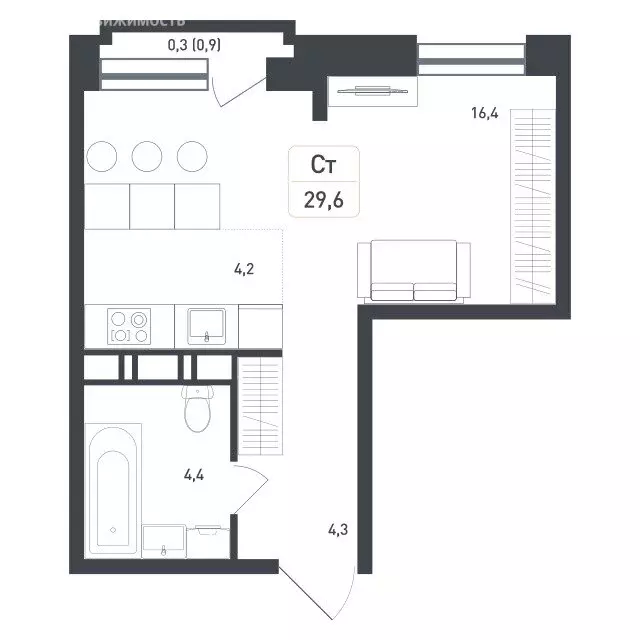 Квартира-студия: Московская область, городской округ Подольск, деревня ... - Фото 0