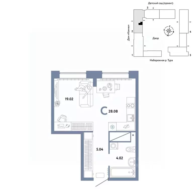 Студия Тюменская область, Тюмень Европейский Берег 2.0 жилой комплекс ... - Фото 0