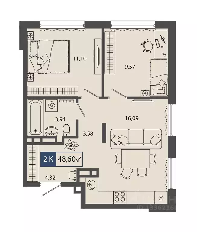 2-к кв. Тюменская область, Тюмень ул. Василия Севергина (48.6 м) - Фото 0