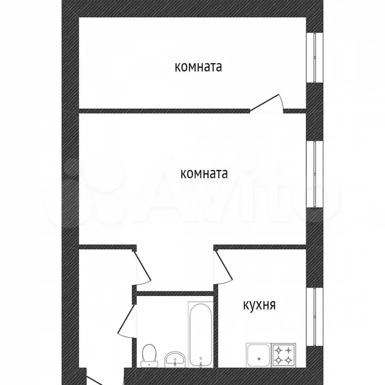 2-к. квартира, 43,3 м, 1/5 эт. - Фото 0