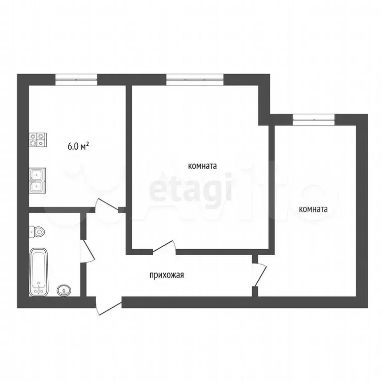 2-к. квартира, 45,4 м, 3/3 эт. - Фото 0