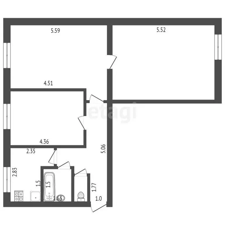 3-комнатная квартира: село Большое Сорокино, улица Мира, 104 (59.7 м) - Фото 1