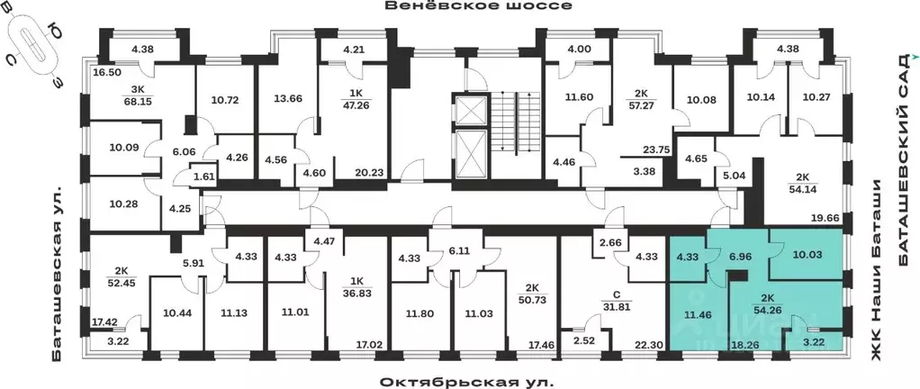 2-к кв. Тульская область, Тула Баташи Парк жилой комплекс (54.26 м) - Фото 2