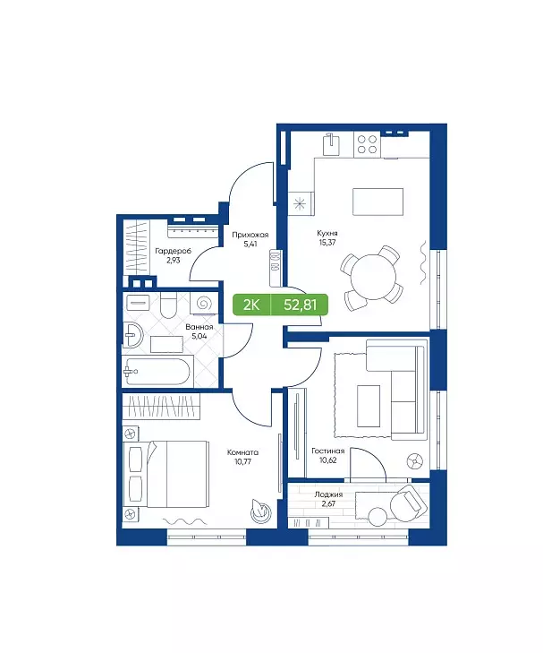 Продаётся 2-к квартира, 52.81 м - Фото 0