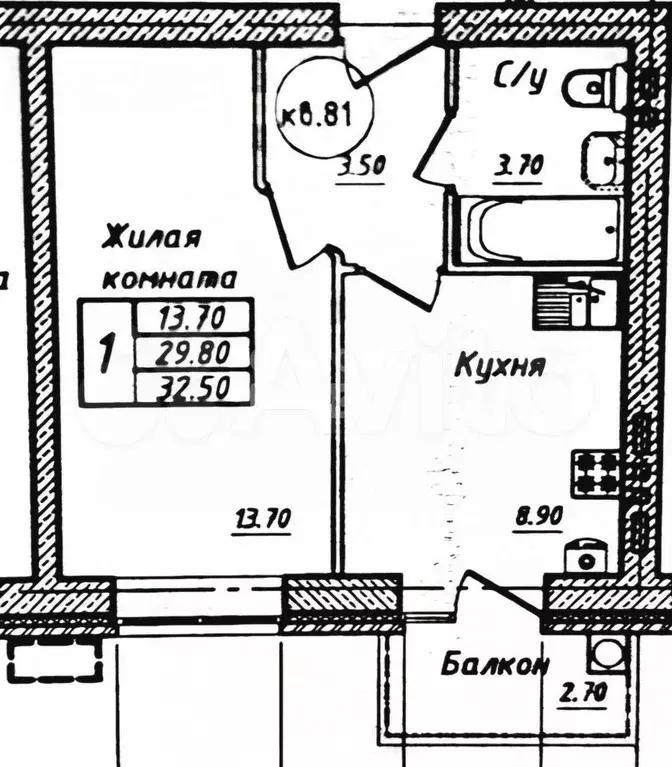 1-к. квартира, 32,5 м, 3/5 эт. - Фото 0