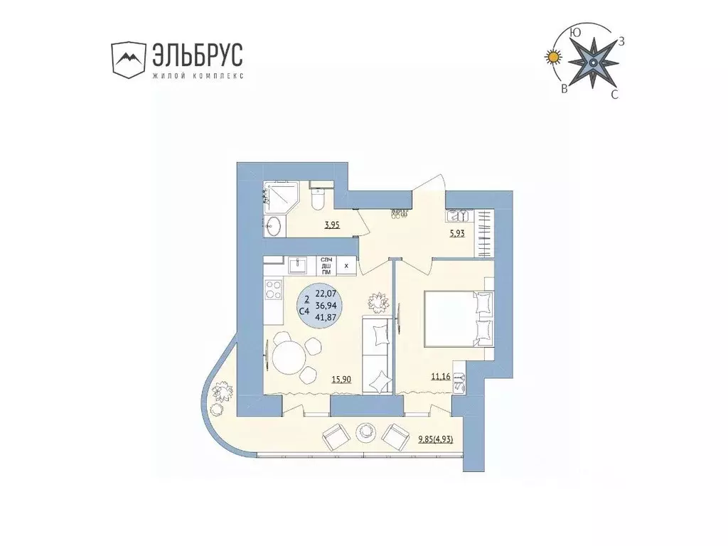 2-к кв. Башкортостан, Уфа Кавказская ул., 24 (41.87 м) - Фото 0