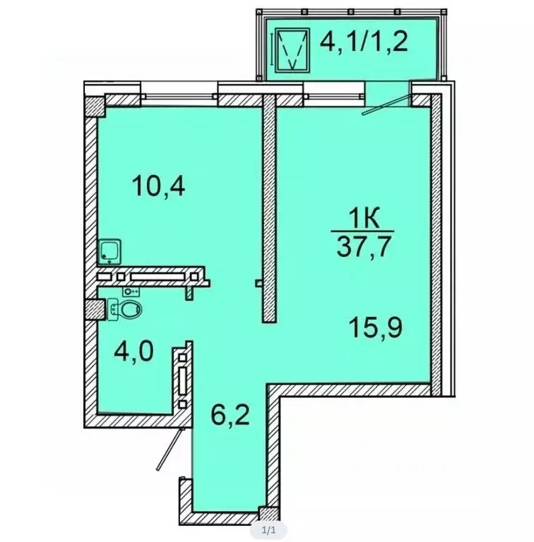 1-к кв. Красноярский край, Красноярск ул. Калинина, 175 (37.5 м) - Фото 1