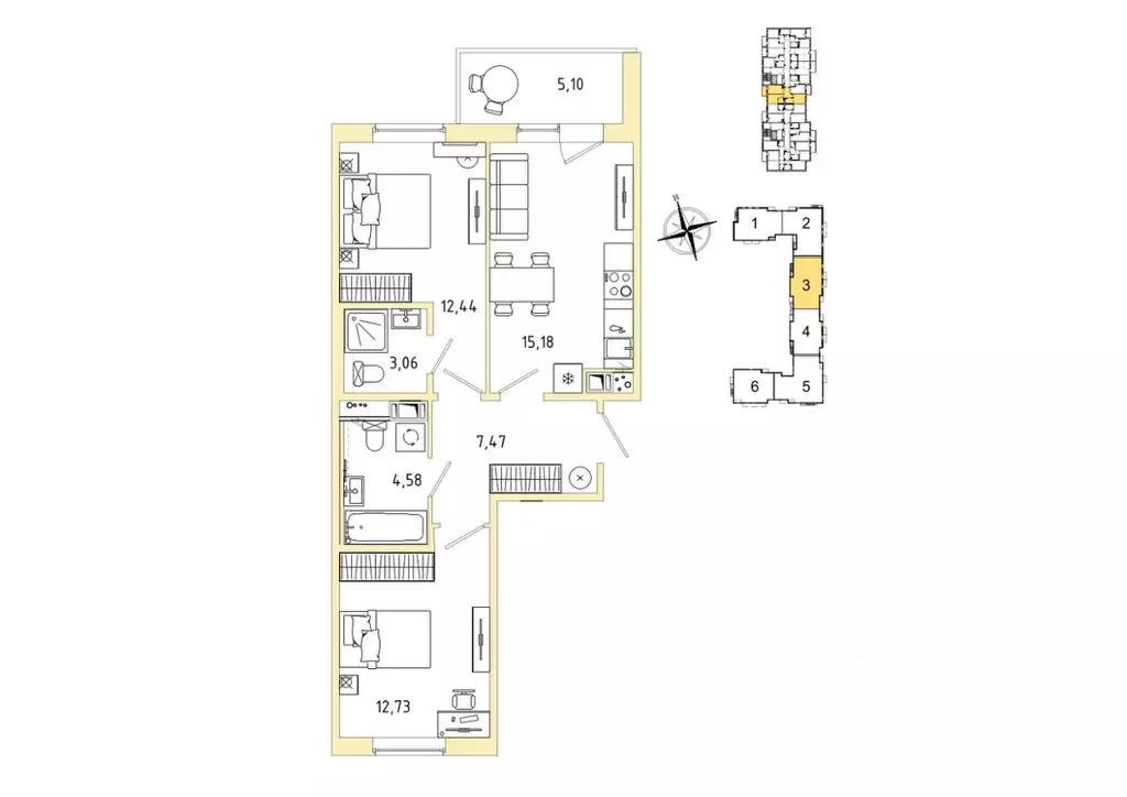 2-к кв. Ленинградская область, Гатчина Въезд мкр,  (58.01 м) - Фото 1