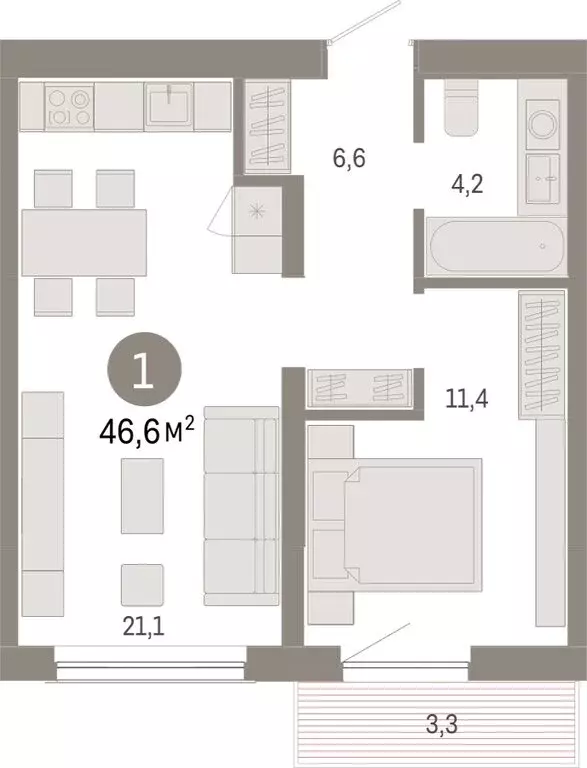 1-комнатная квартира: Новосибирск, Большевистская улица, с49 (46.55 м) - Фото 0