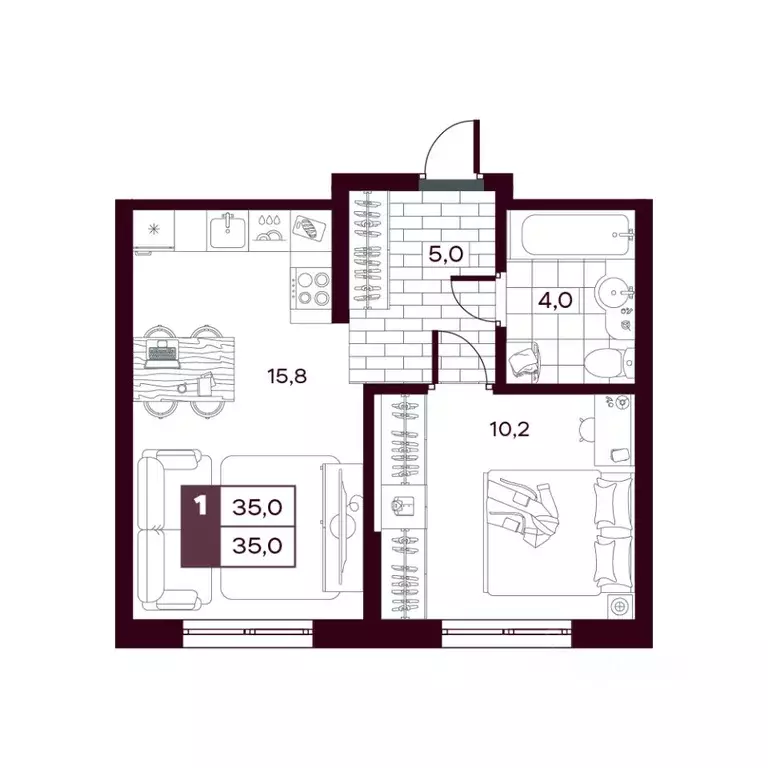 1-к кв. Тюменская область, Тюменский муниципальный округ, д. Дударева ... - Фото 1