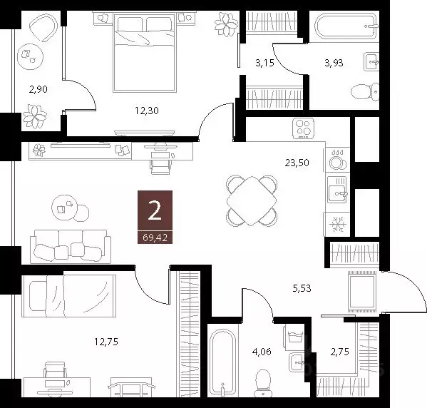 2-к кв. Рязанская область, Рязань ул. Бирюзова, 20с1 (69.42 м) - Фото 1