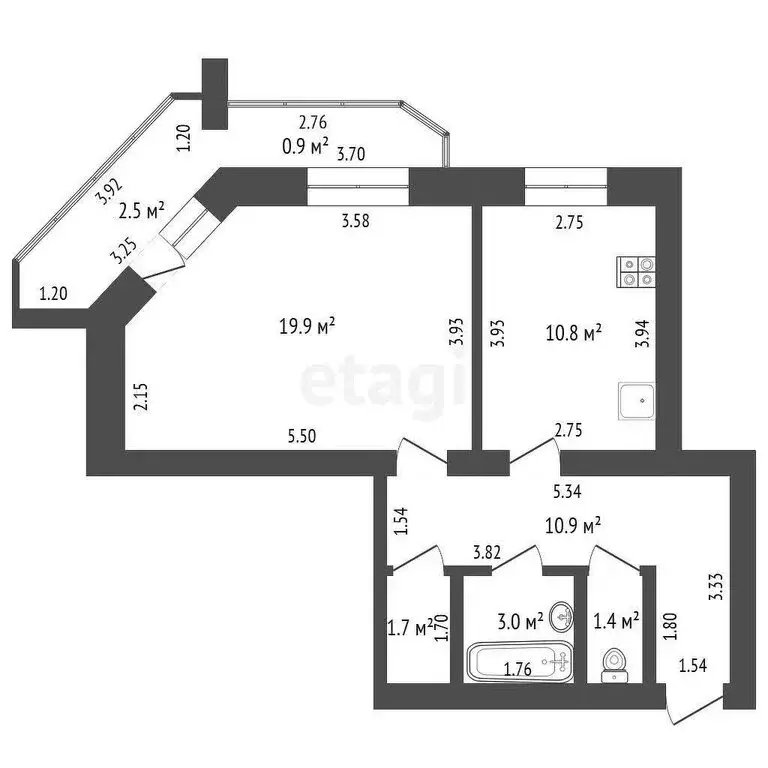 1-комнатная квартира: Стерлитамак, улица Гоголя, 2Д (47.7 м) - Фото 1