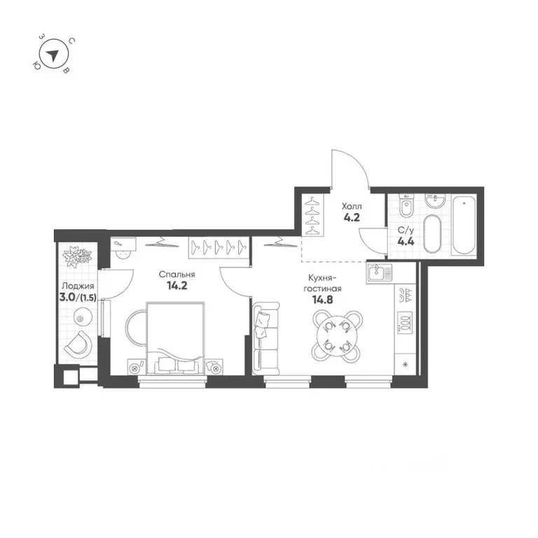 1-к кв. Свердловская область, Екатеринбург Солнечный жилрайон,  (39.1 ... - Фото 1